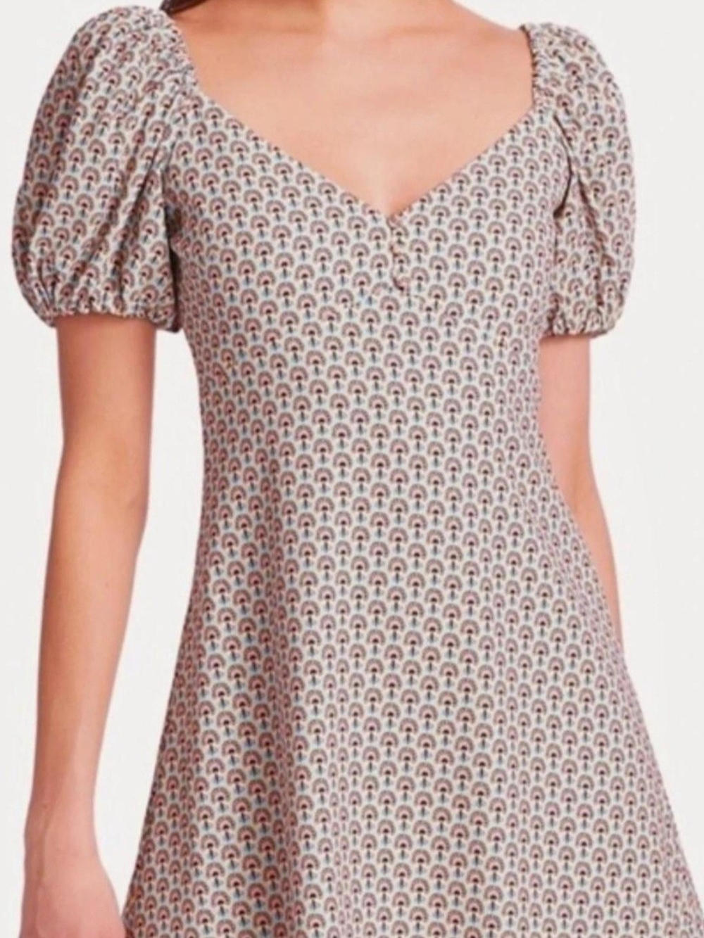 Alice + Olivia Pink and Cream Puff-Sleeve Mini Dress - Picture 2 of 5